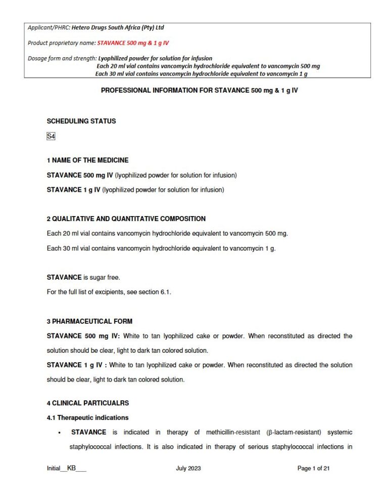 Stavance 500 Mg/1 G Solution package insert preview