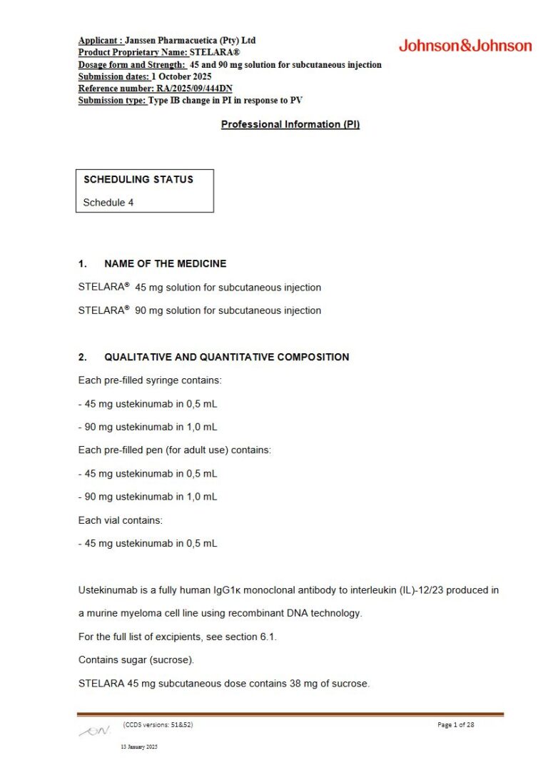 Stelara 90 Mg/45 mg Solution package insert preview