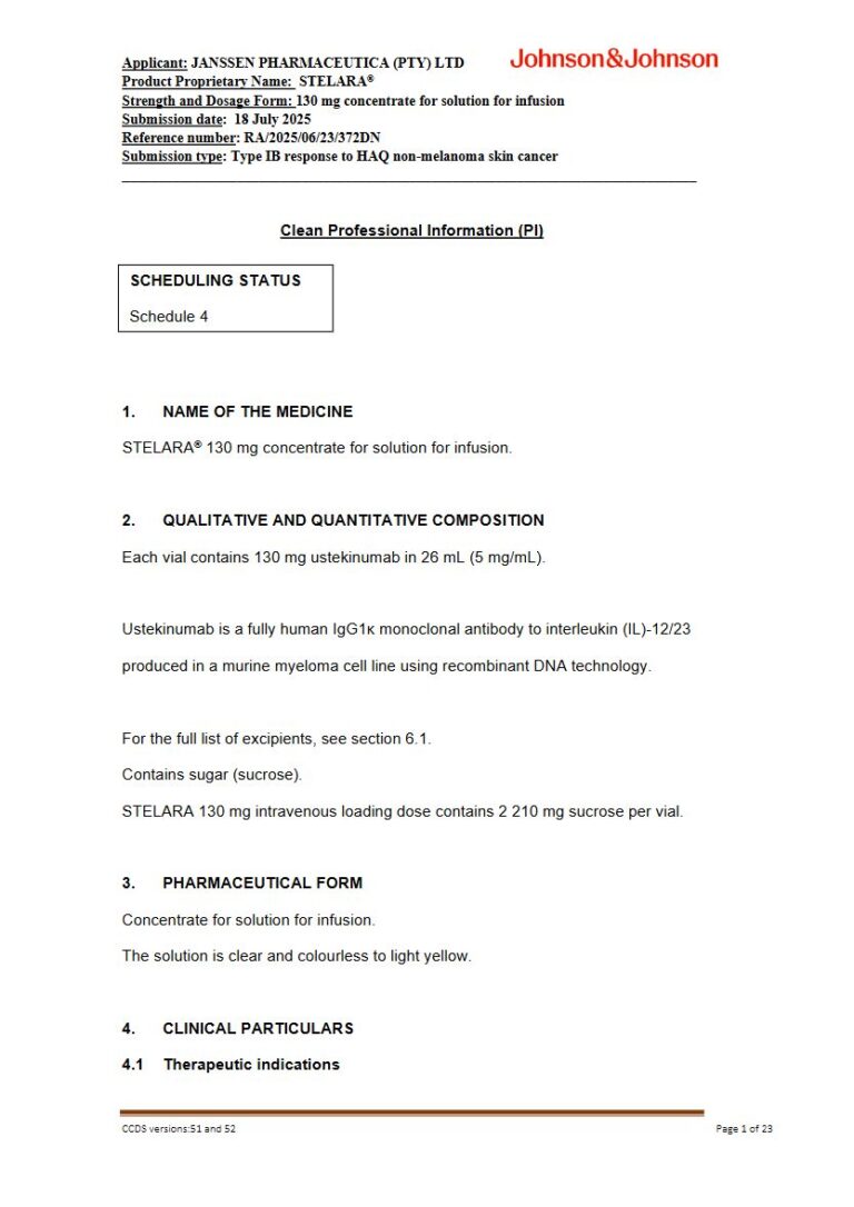 Stelara a 130 Mg Solution package insert preview