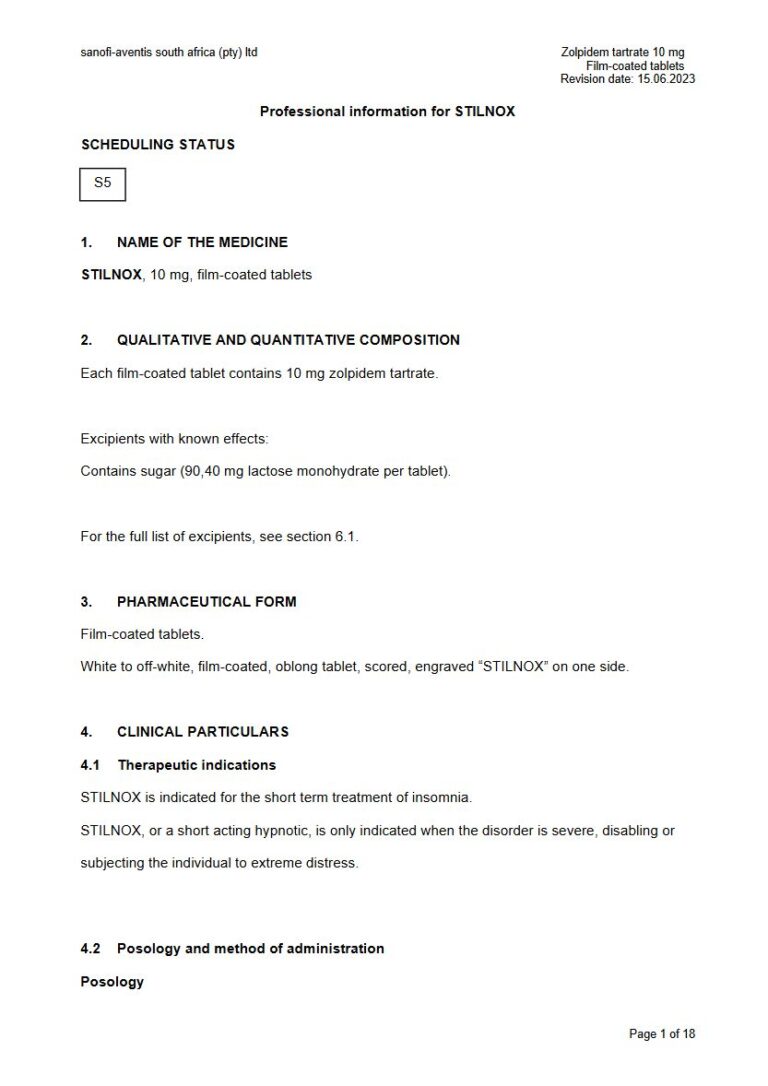 Stilnox 10 mg FC tablets package insert preview