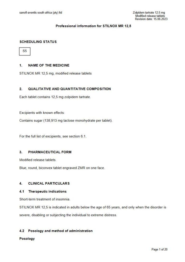 Stilnox 12.5 mg MR Tablet package insert preview