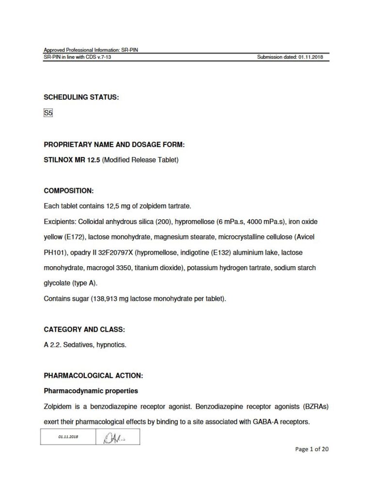 Stilnox 12.5 mg MR Tablet package insert preview
