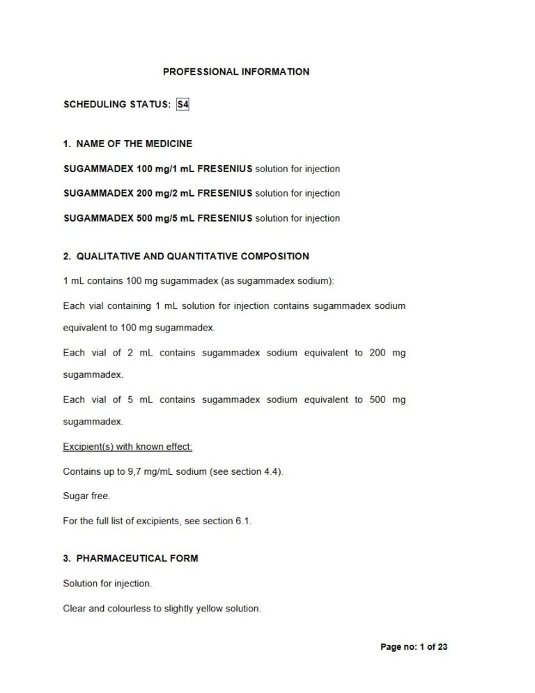 Sugammadex 100 Mg/1 Ml/200 Mg/2 Ml/500 Mg/5 Ml Solution package insert preview