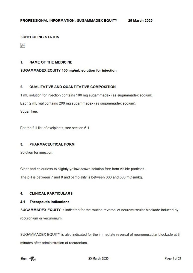 Sugammadex Equity 100 Mg Solution package insert preview