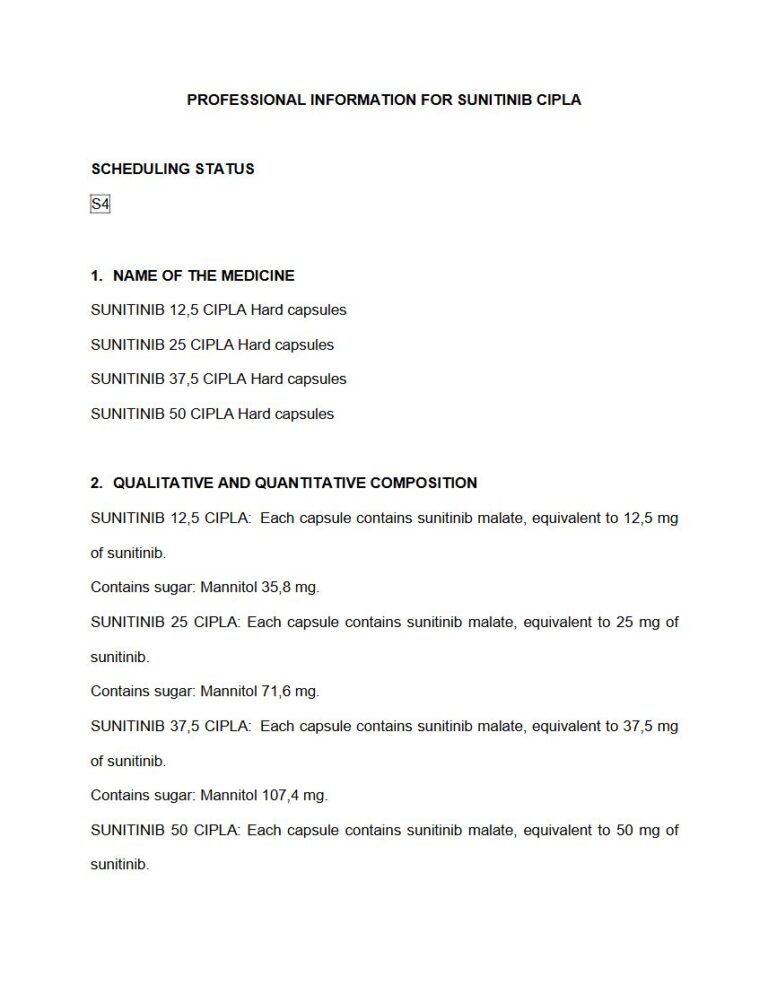 Sunitinib 12.5 mg/25 mg/37.5 mg/50 mg Capsules package insert preview