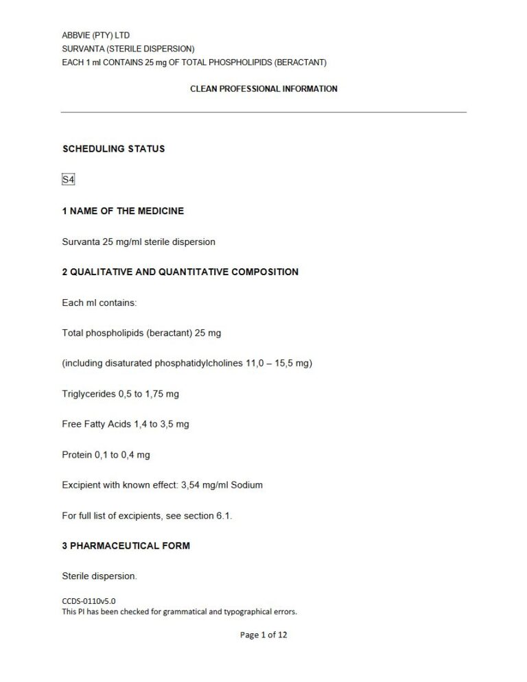 Survanta 1 ml Sterile Dispersion package insert preview