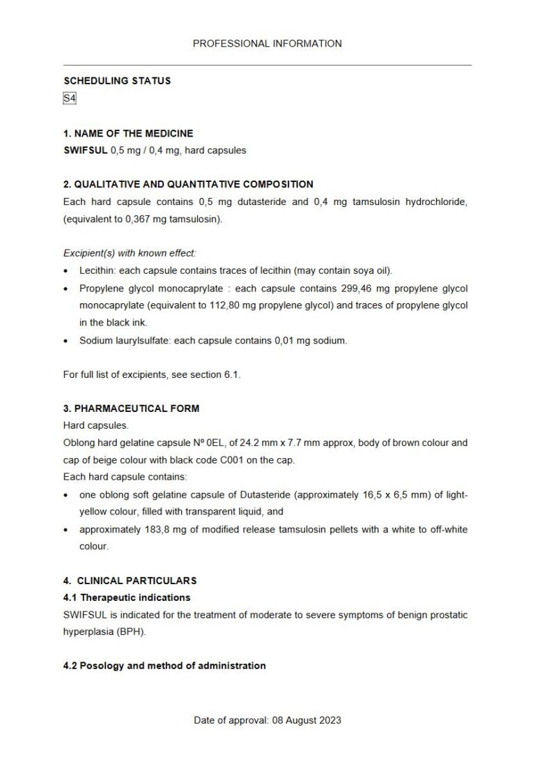 Swifsul 0,5 mg, 0,4 mg Capsule package insert preview