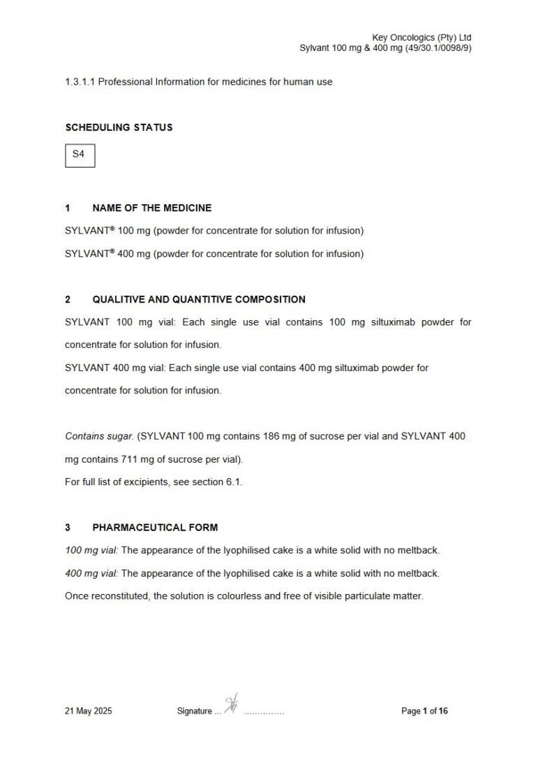 Sylvant 100 mg/400 mg Solution package insert preview