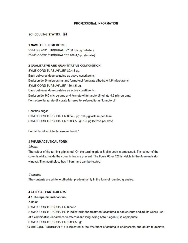 Symbicordâ Turbuhaler Inhaler package insert preview