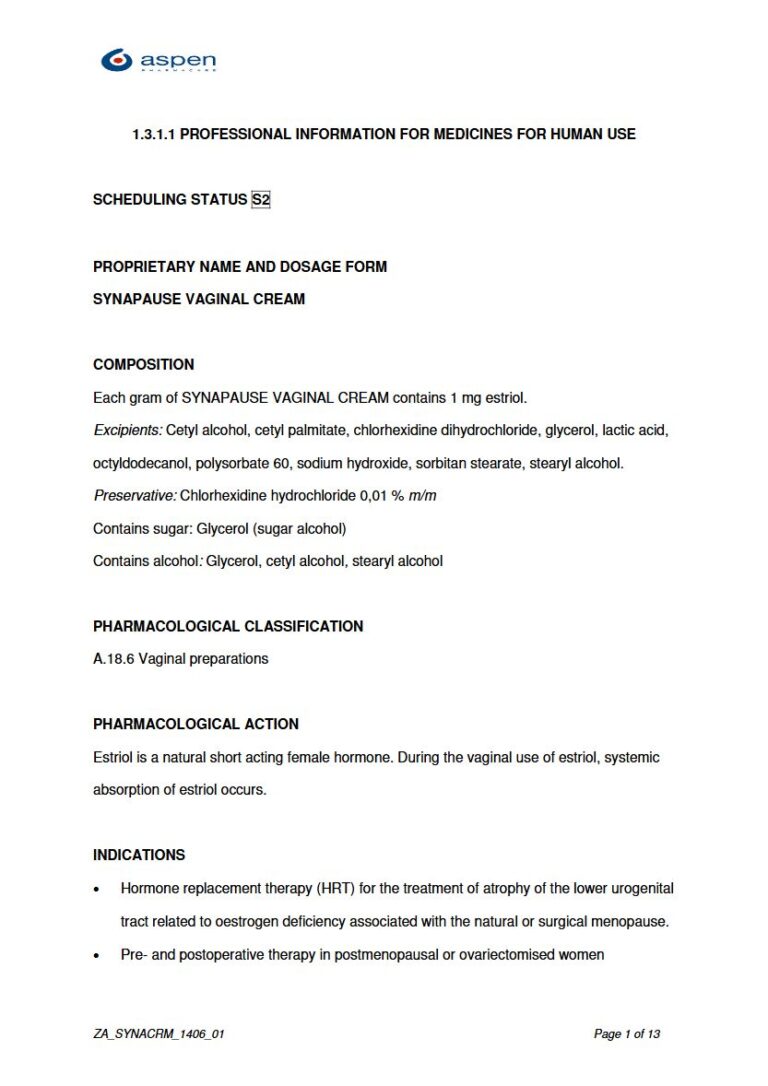 Synapause Vaginal Cream 1mg CREAM package insert preview