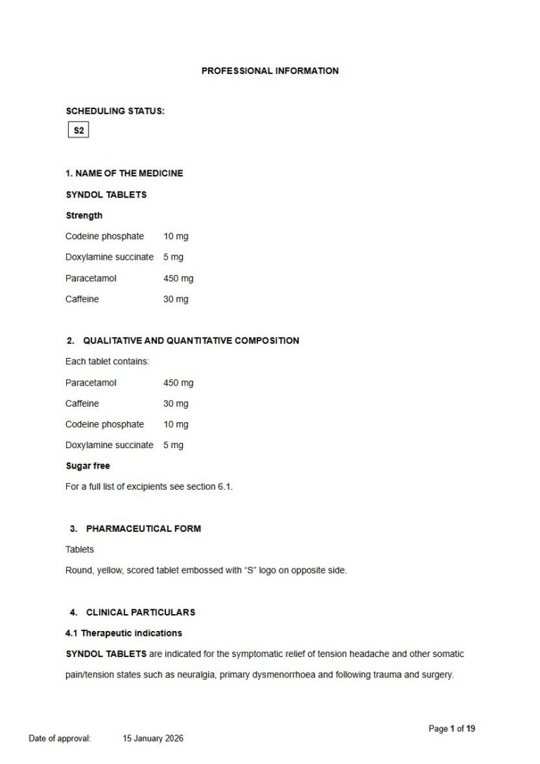 Syndol 10 mg Tablets package insert preview