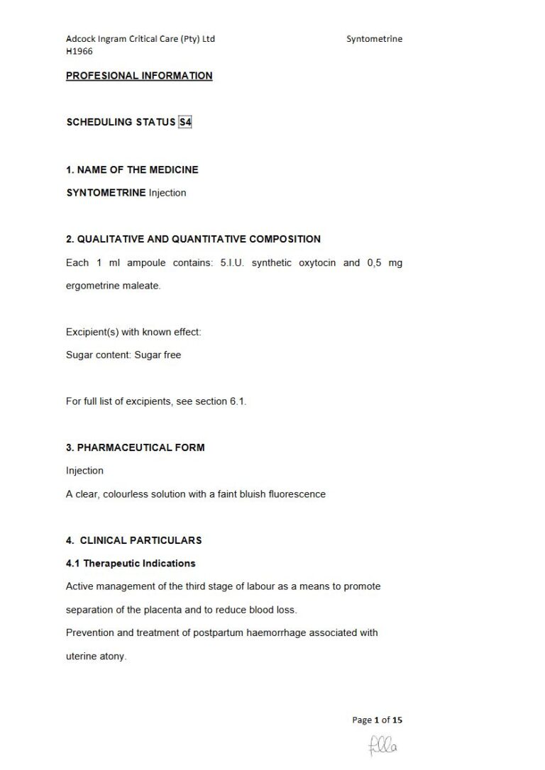 Syntometrine 1 ml Injection package insert preview