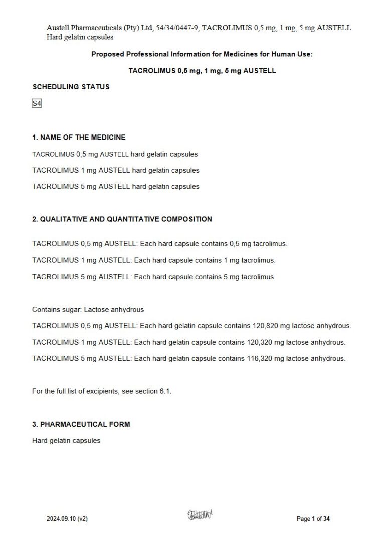 Tacrolimus 0,5 Mg/1 Mg/5 Mg Capsules package insert preview
