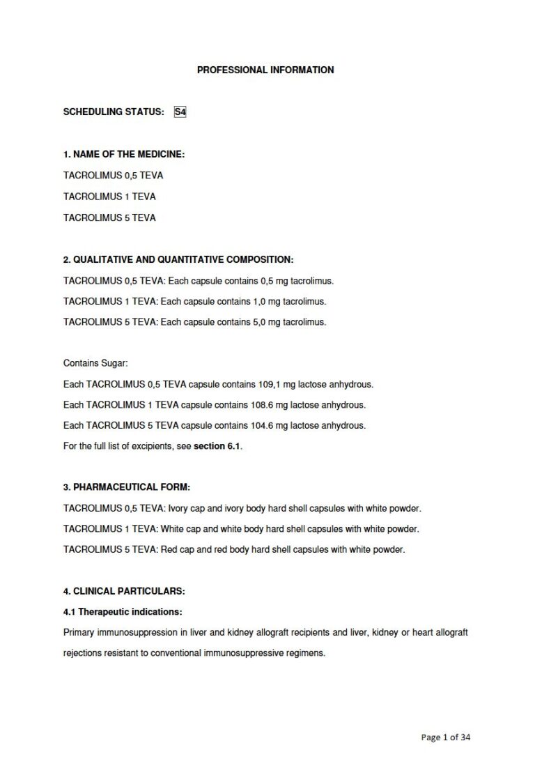 Tacrolimus 0,5 mg/1,0 mg/5,0 mg Capsules package insert preview