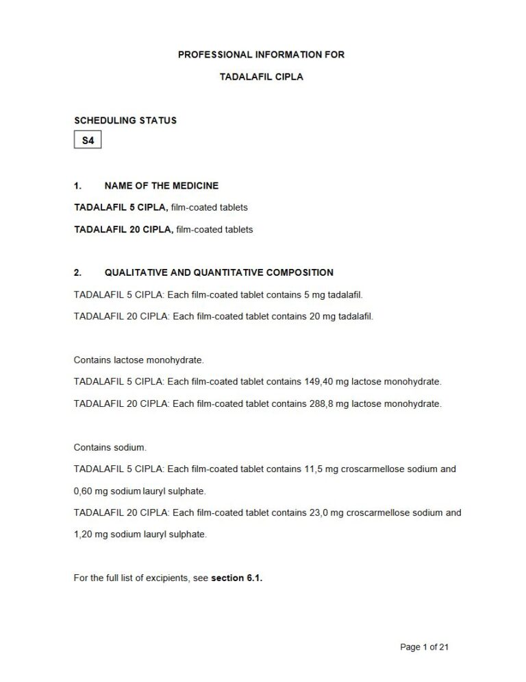 Tadalafil Cipla 5 mg, 20 mg FC tablets package insert preview