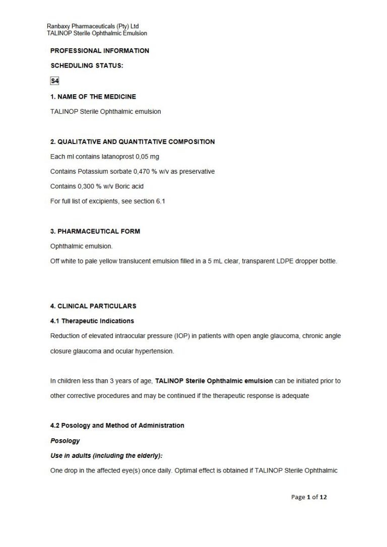 Talinop Sterile Ophthalmic Emulsion 5 mL package insert preview