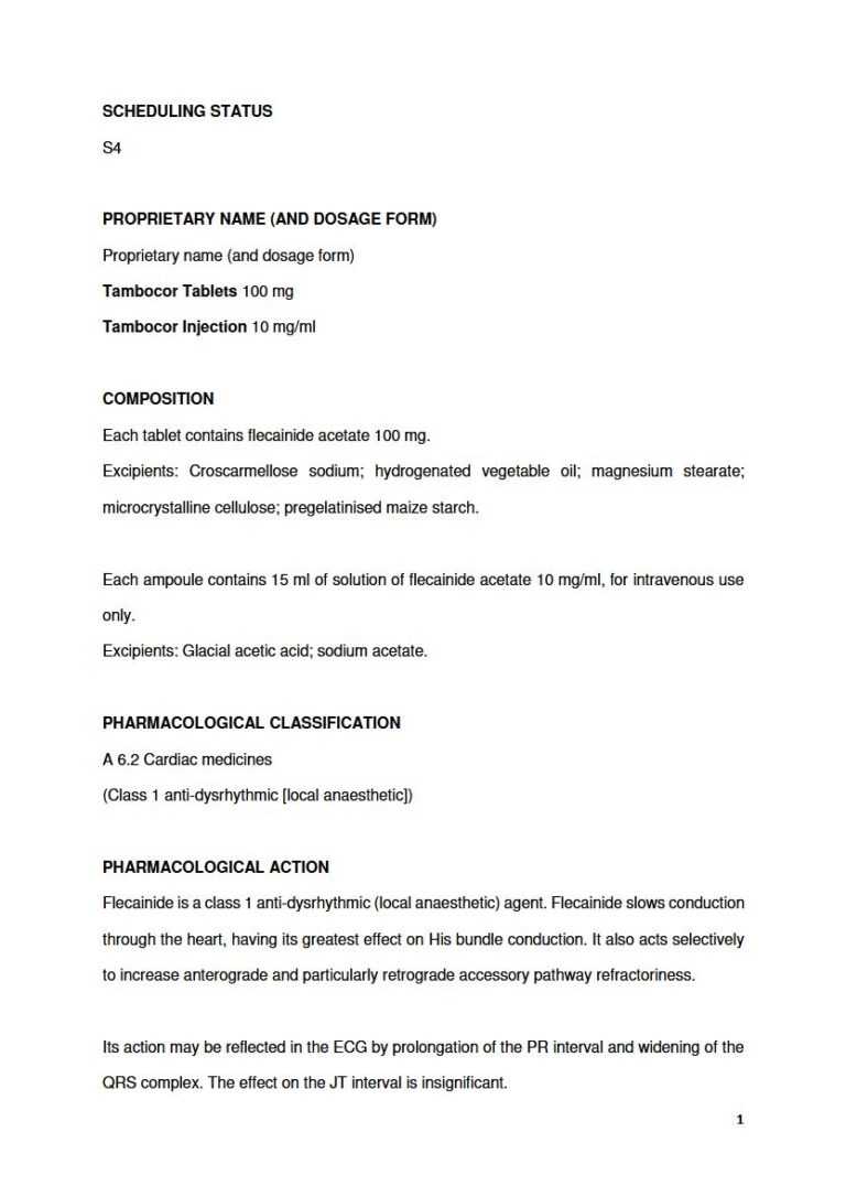 Tambocor 100mg / 10mg/ml Tablets / Injection package insert preview