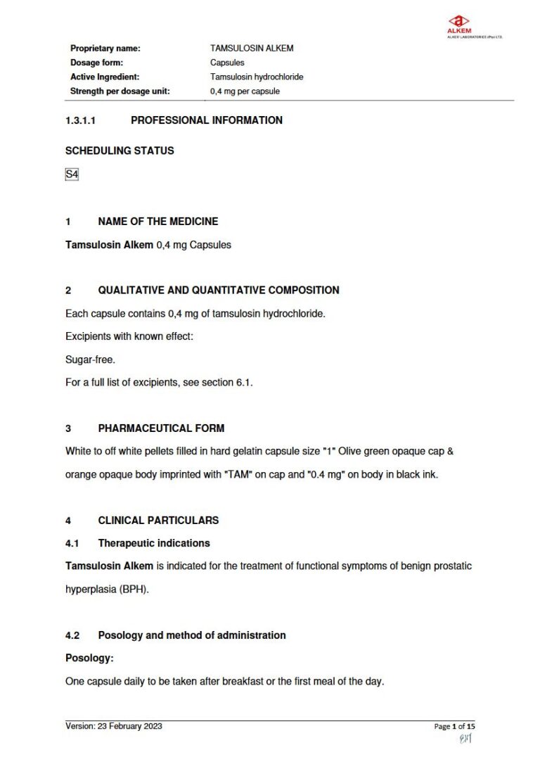 Tamsulosin Alkem 0,4 mg Capsule package insert preview