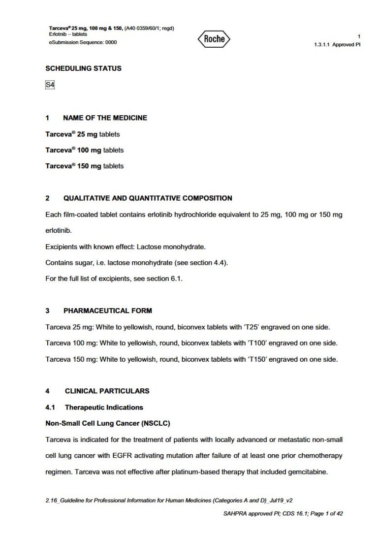 Tarceva 25mg. 100mg. 150mg Tablet package insert preview
