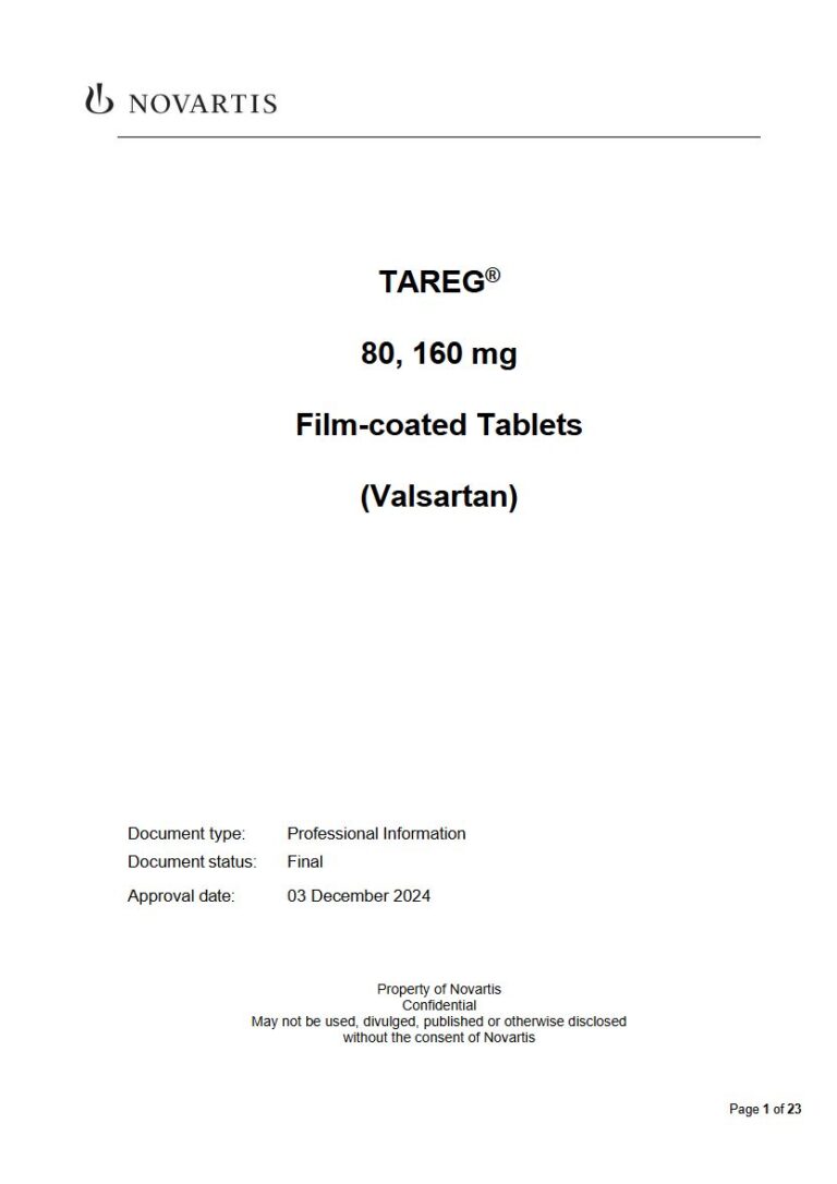 Tareg 40. 80. 160 Tablets 40mg. 80mg. 160 mg FC tablets package insert preview