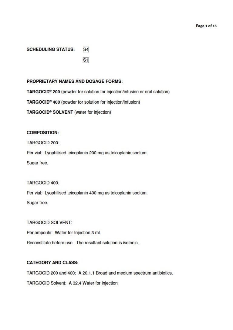 Targocid 200mg. 400mg Injection / Infusion package insert preview