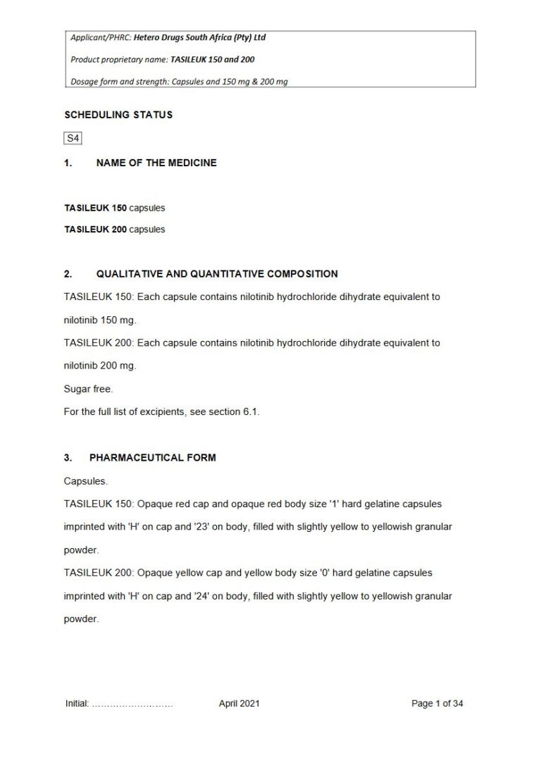 Tasileuk Capsules and 150 mg & 200 mg Capsules. package insert preview