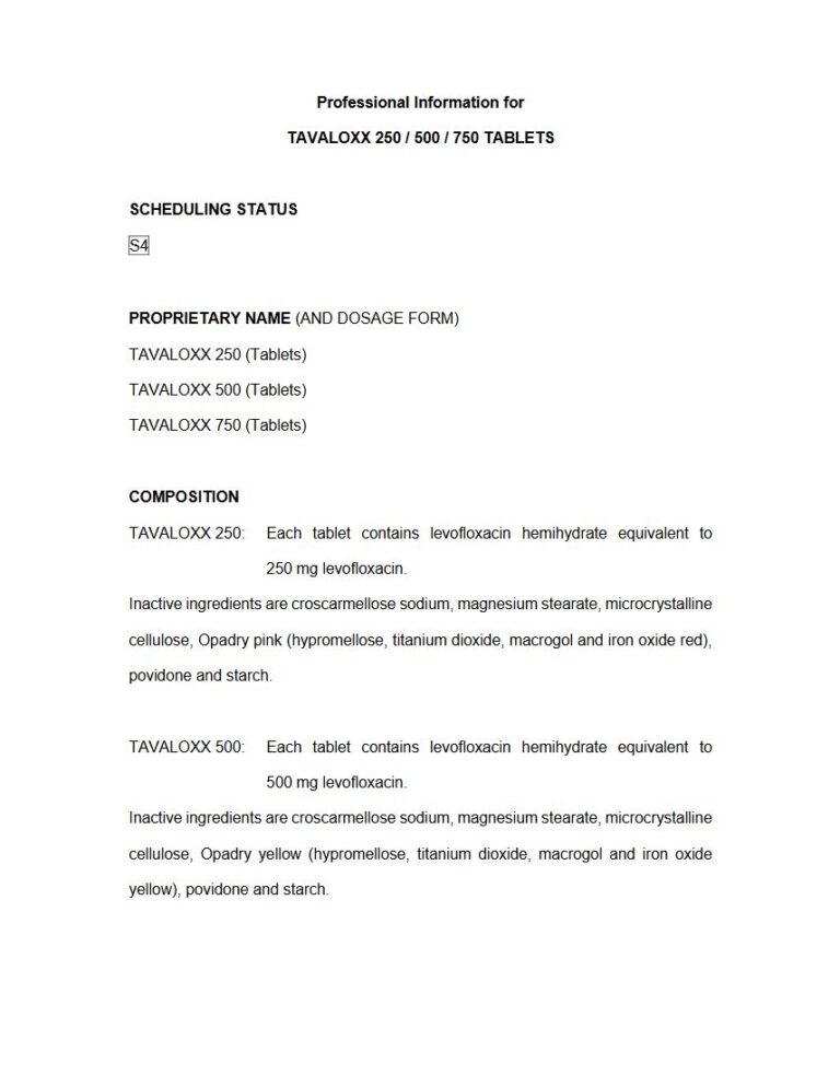 Tavaloxx 250mg / 500mg / 750mg Tablets package insert preview