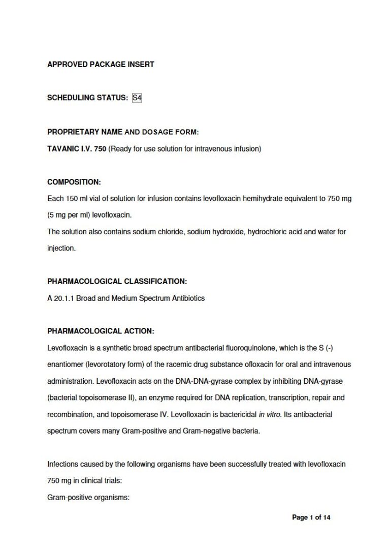 Tavanic I.V. 750 5 mg / 1ml Infusion package insert preview