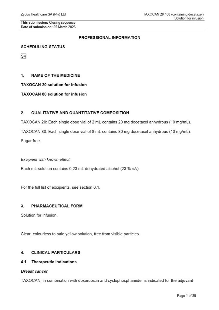 Taxocan 20 / 80 20 mg & 80 mg Solution for infusion package insert preview