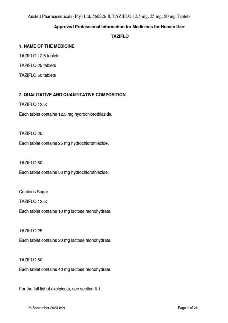Taziflo 12,5; 25 & 50 12,5; 25 & 50 mg Tablet package insert preview