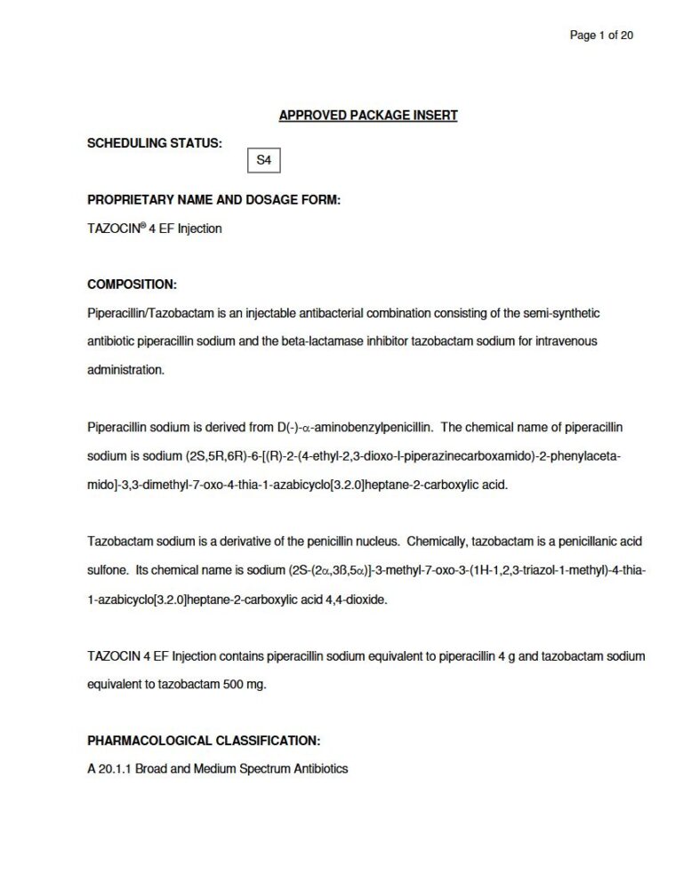 Tazocin 4g-500mg Injection package insert preview