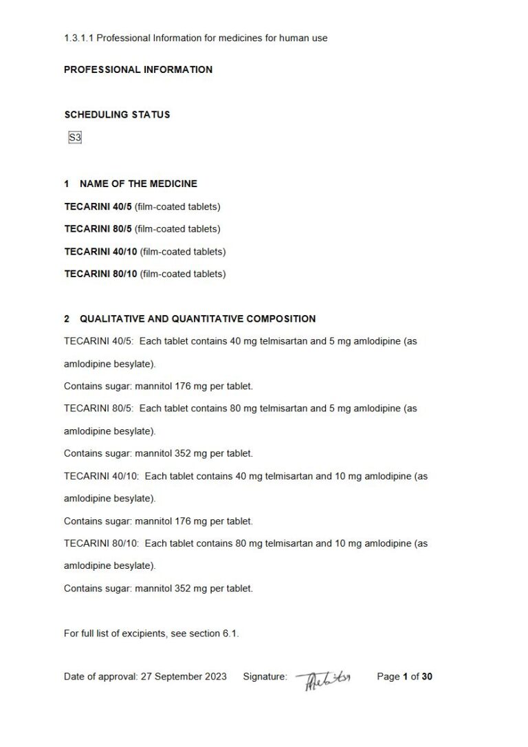 Tecarini 40 mg/5 mg/80 mg/10 mg Film-Coated Tablets package insert preview
