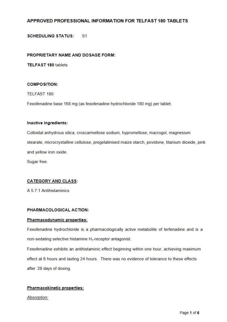 Telfast 180 180 mg TABLETS package insert preview