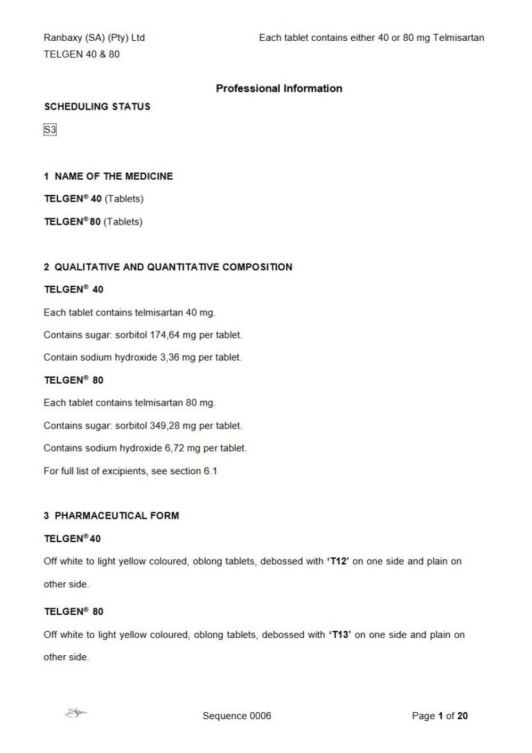 Telgen 40 & 80 40 or 80 mg Tablet. package insert preview