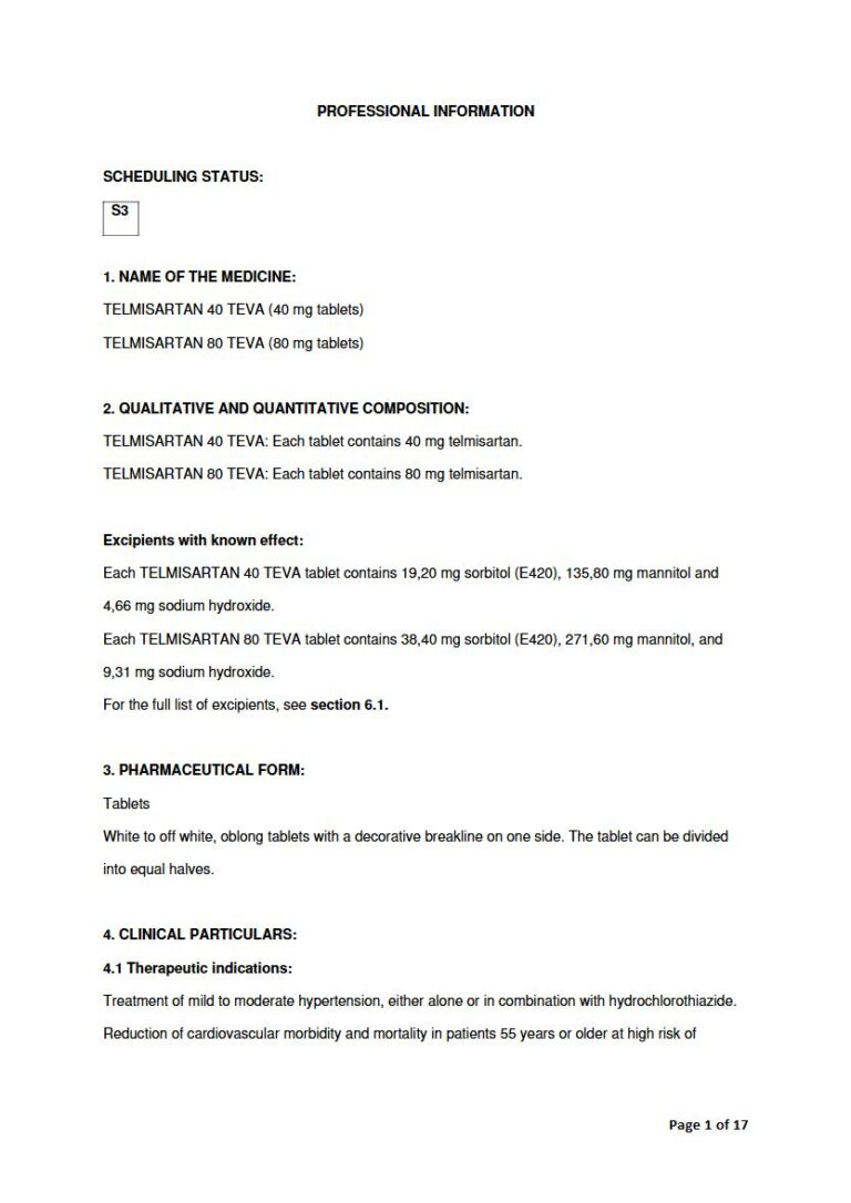 Telmisartan 40 mg/80 mg Tablets package insert preview