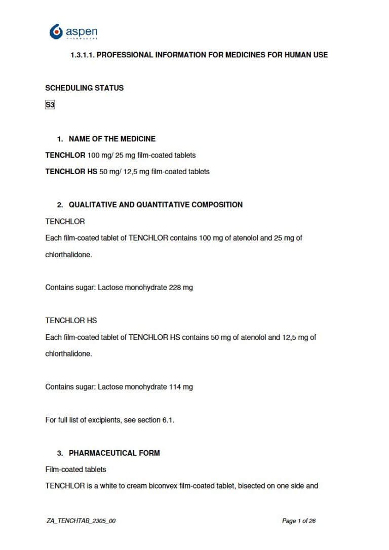 Tenchlor, Tenchlor Hs 100 mg/25 mg/50 mg/12,5 mg package insert preview
