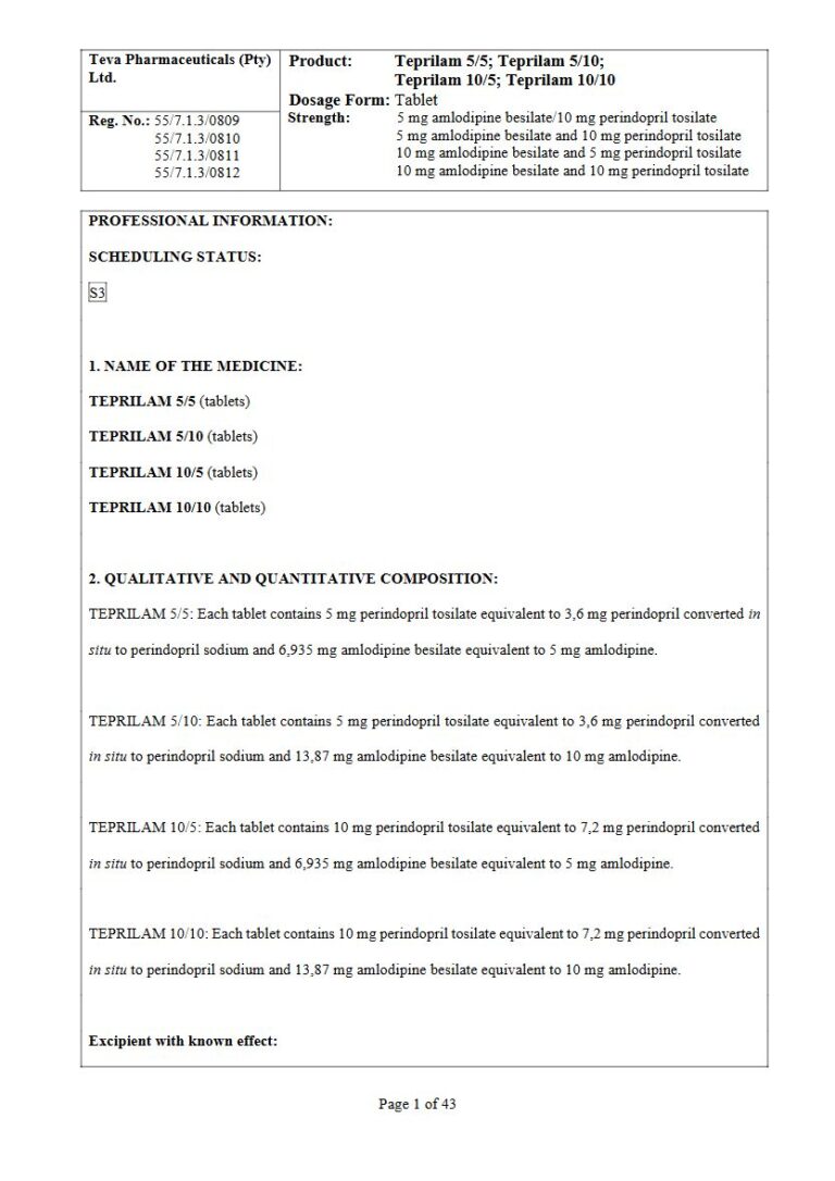 Teprilam 5/5, 5/10, 10/5 & 10/10 5mg, 10 mg Tablet package insert preview