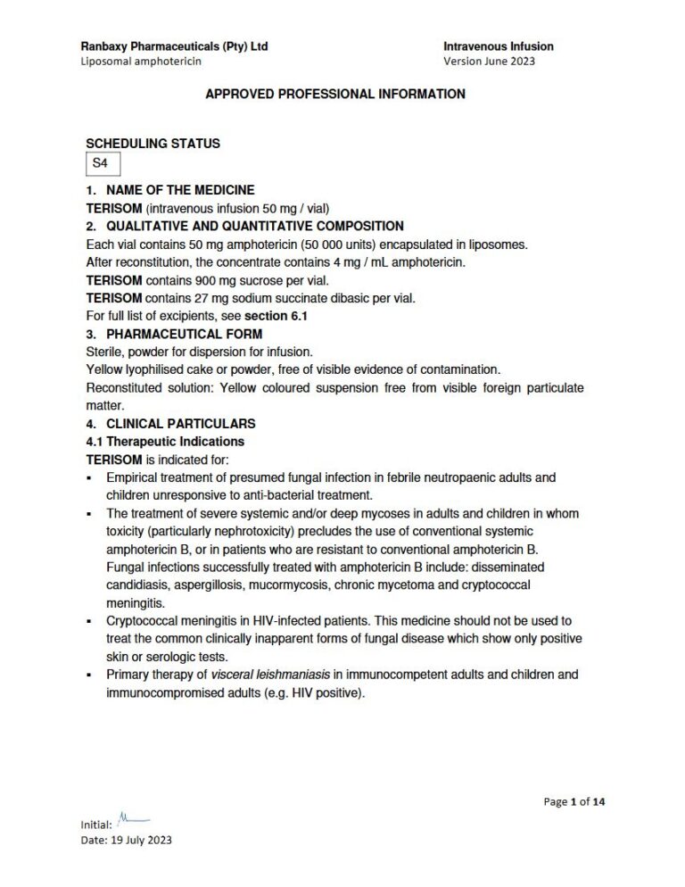Terisom 50 mg Sterile, Powder for dispersion for infusion package insert preview