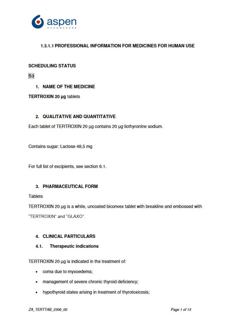 Tertroxin 20 Μg 20 μg Tablet. package insert preview