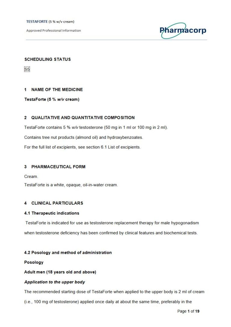 Testaforte 50 mg in 1 ml or 100 mg in 2 ml Cream. package insert preview