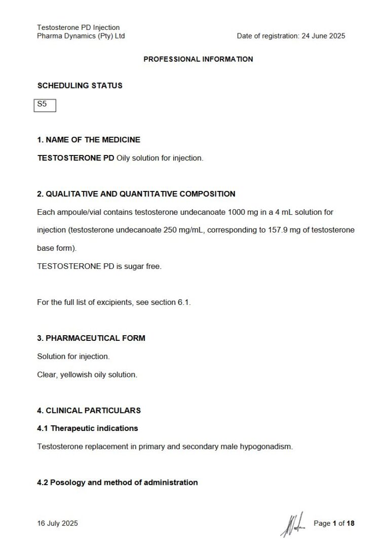 Testosterone Pd 1000 mg/ 4 mL Solution for injection. package insert preview