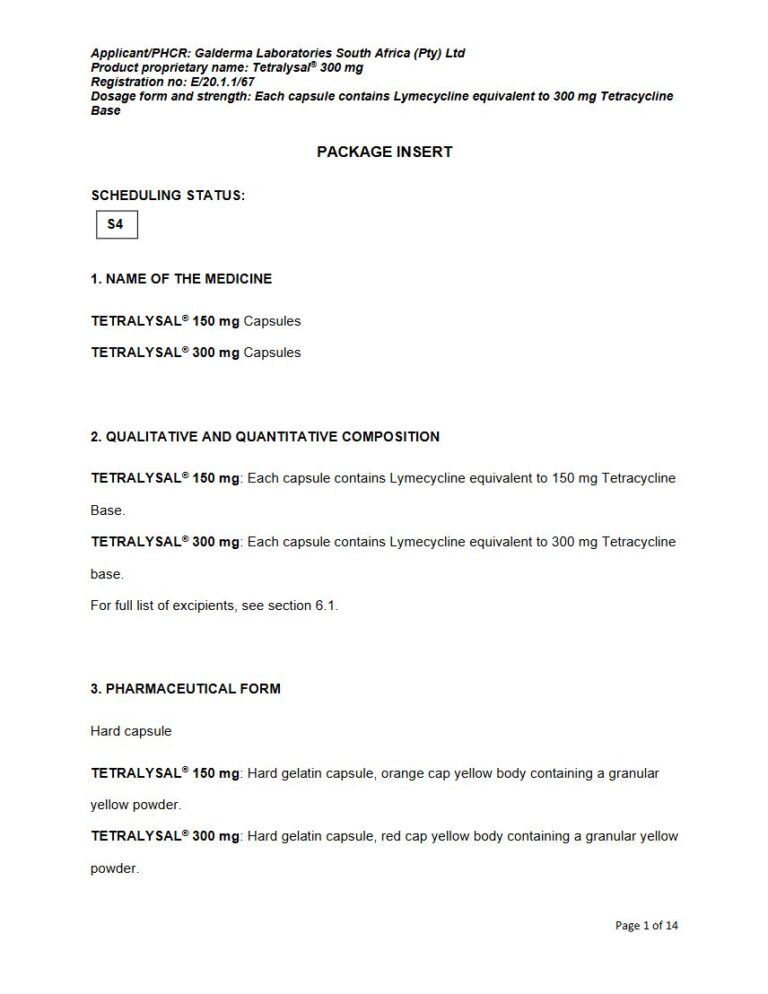 Tetralysal 150mg and 300mg Capsule package insert preview