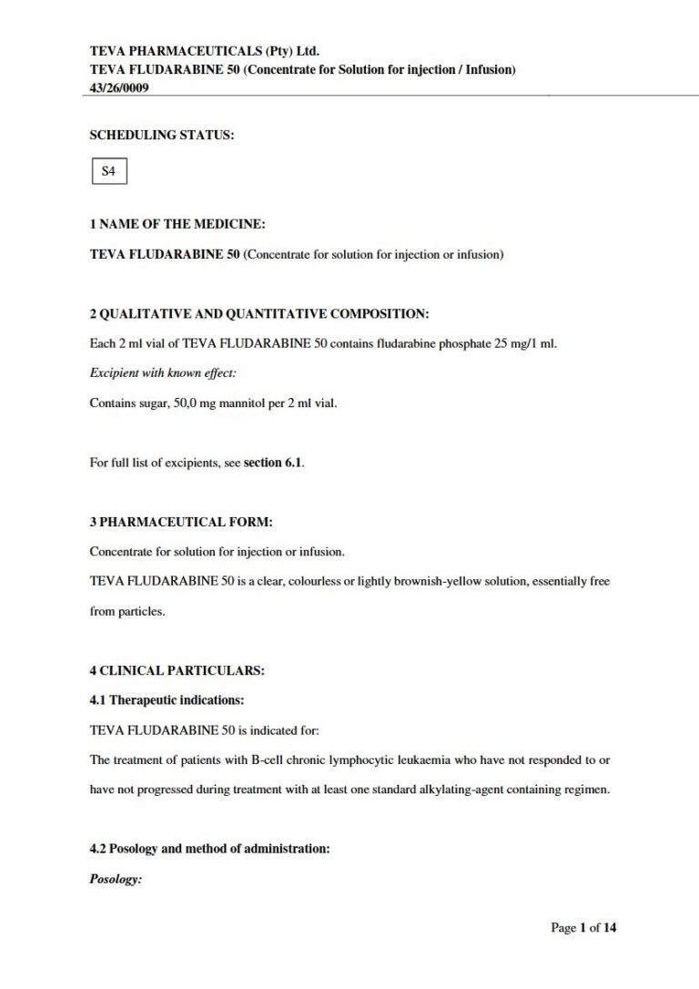 Teva Fludarabine 25 mg/1 ml Solution package insert preview