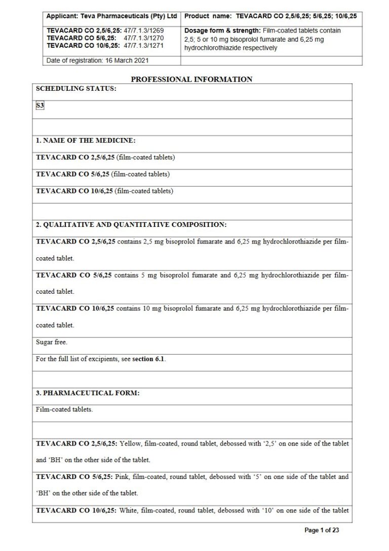 Tevacard Co 10 mg Film-Coated Tablets package insert preview