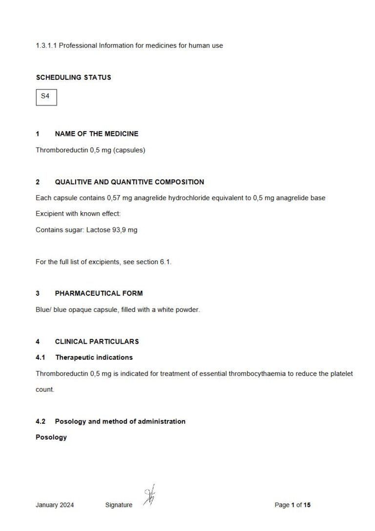 Thromboreductin 0,5 mg Capsules package insert preview
