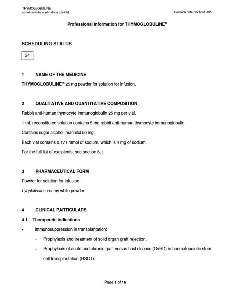Thymoglobuline 25 mg Powder for solution for infusion. package insert preview