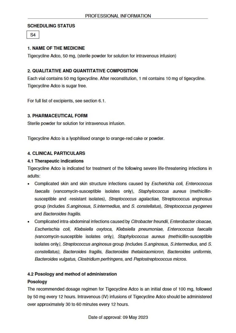 Tigecycline Adco 50 mg Solution package insert preview