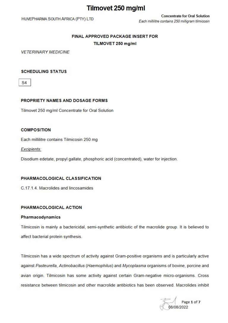 Tilmovet 250 Mg Oral Solution package insert preview