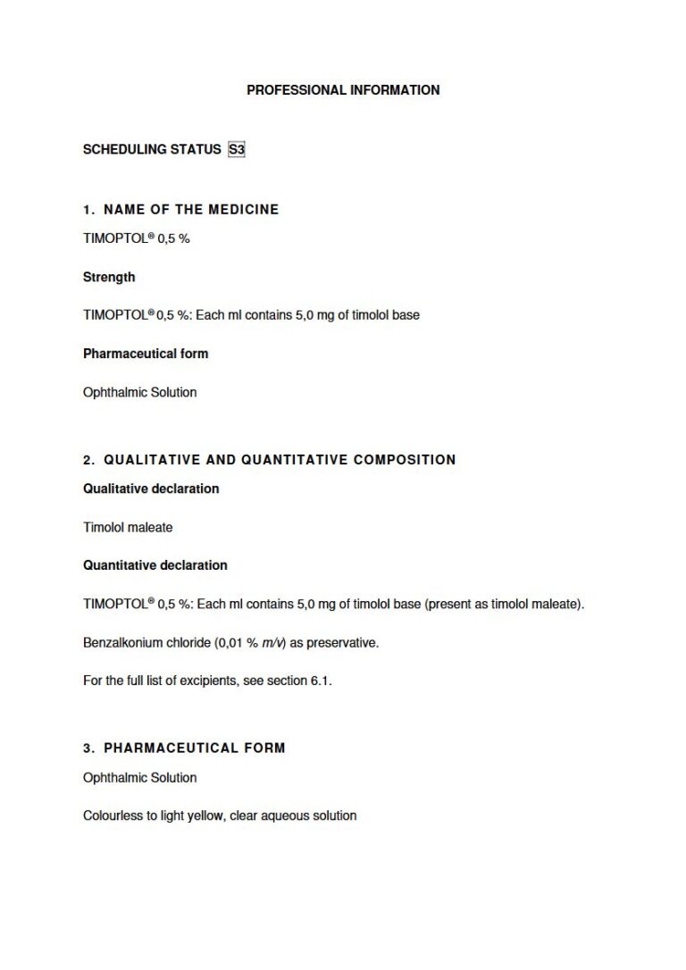Timoptol 0.25 %/0.5 %/2.5 mg/5.0 mg Solution package insert preview