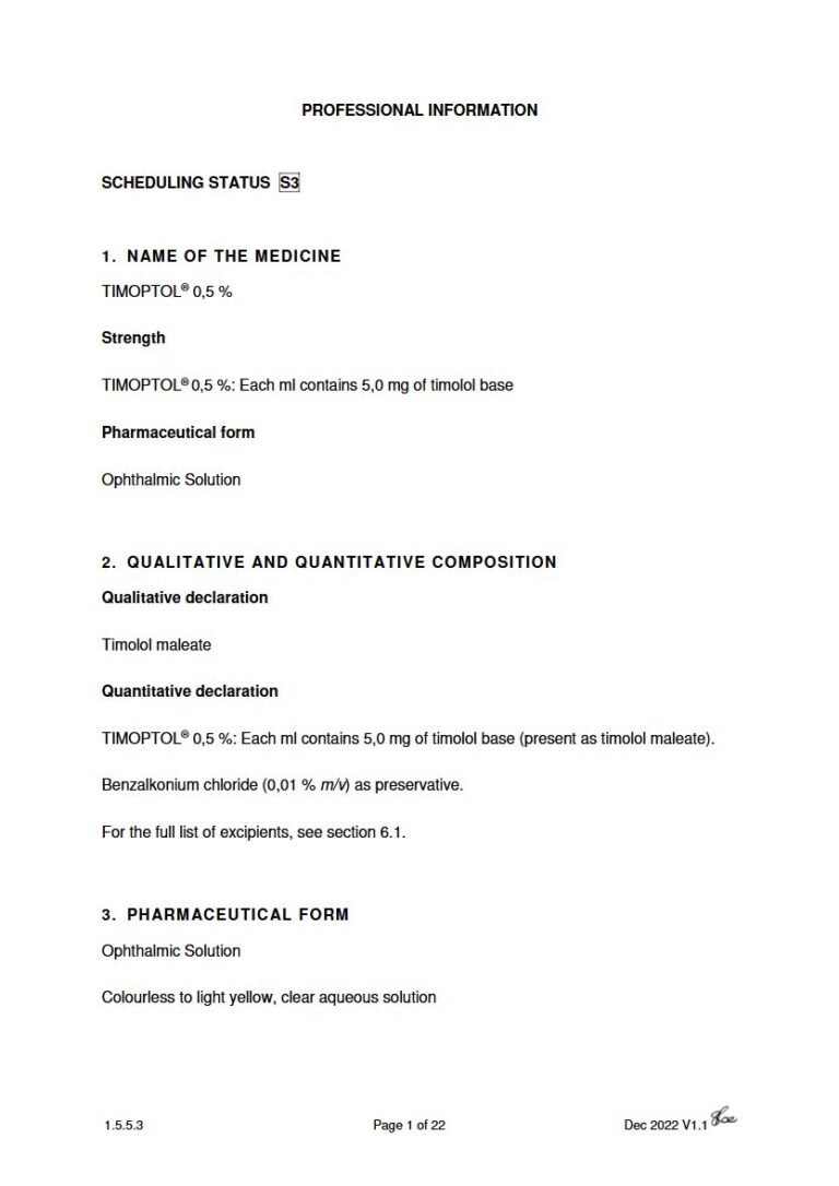 Timoptol 0,5 % 5,0 mg Ophthalmic Solution package insert preview